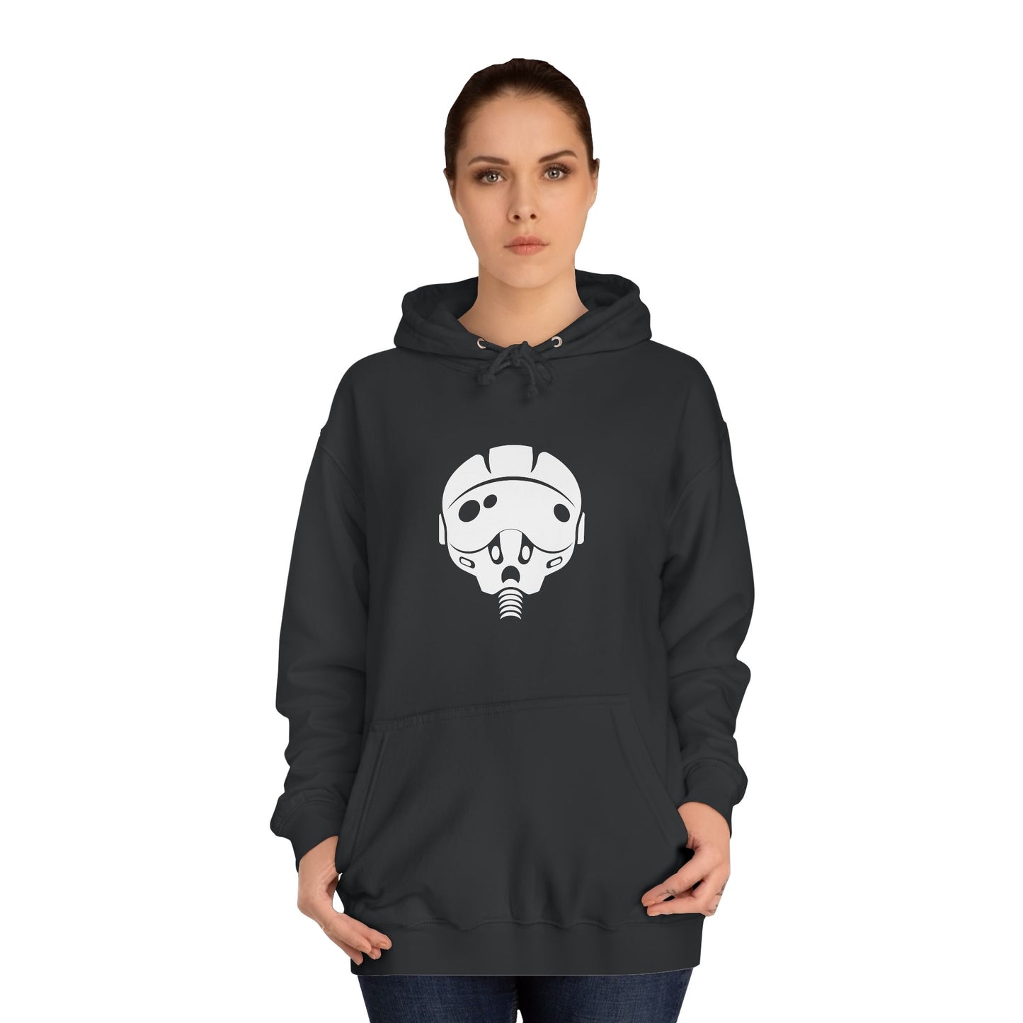 Unisex College Hoodie with Unique Graphic Design Airforce Pilot Helmet. Warm, Cool, Chic, Simple.