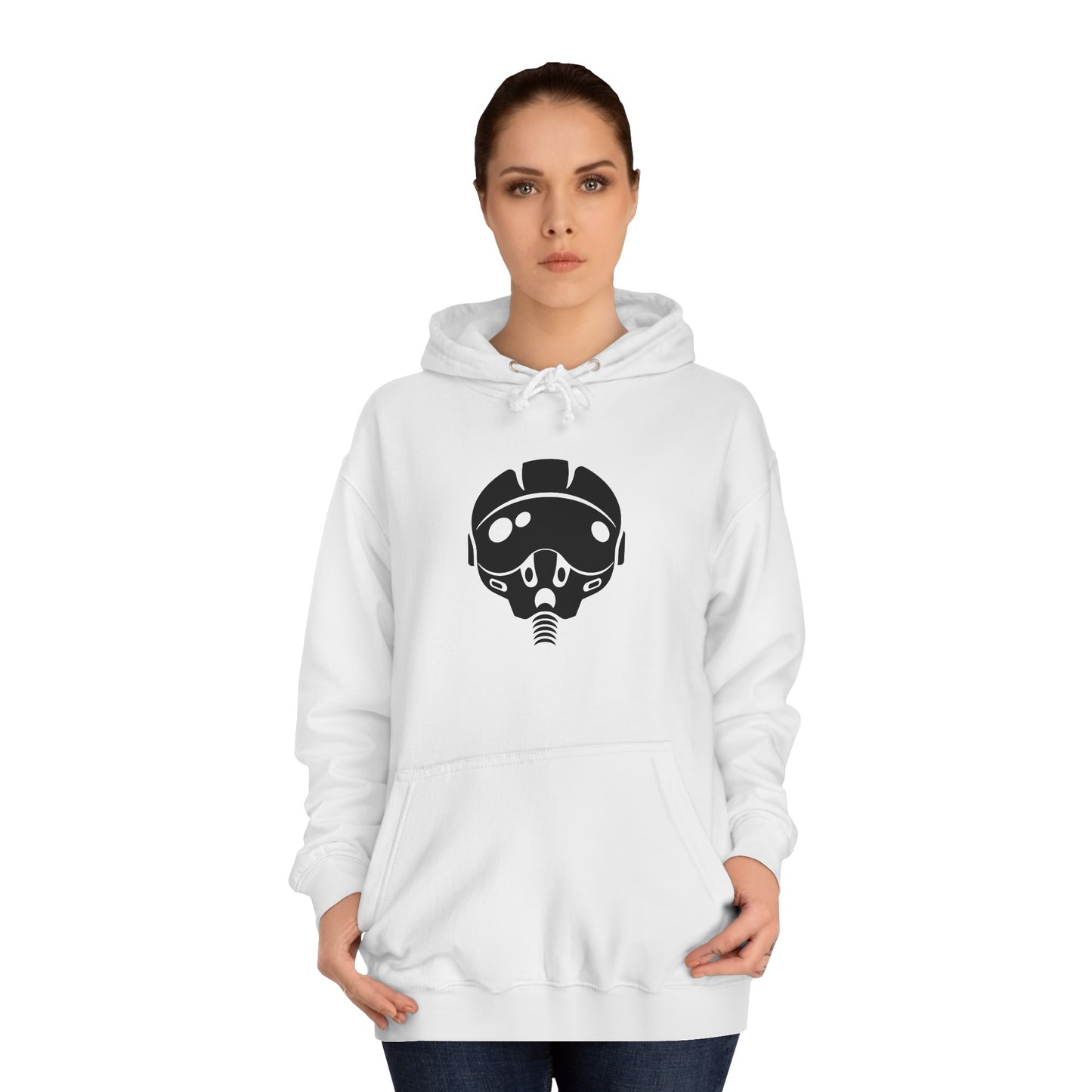 Unisex College Hoodie with Unique Graphic Design Airforce Pilot Helmet. Warm, Cool, Chic, Simple.