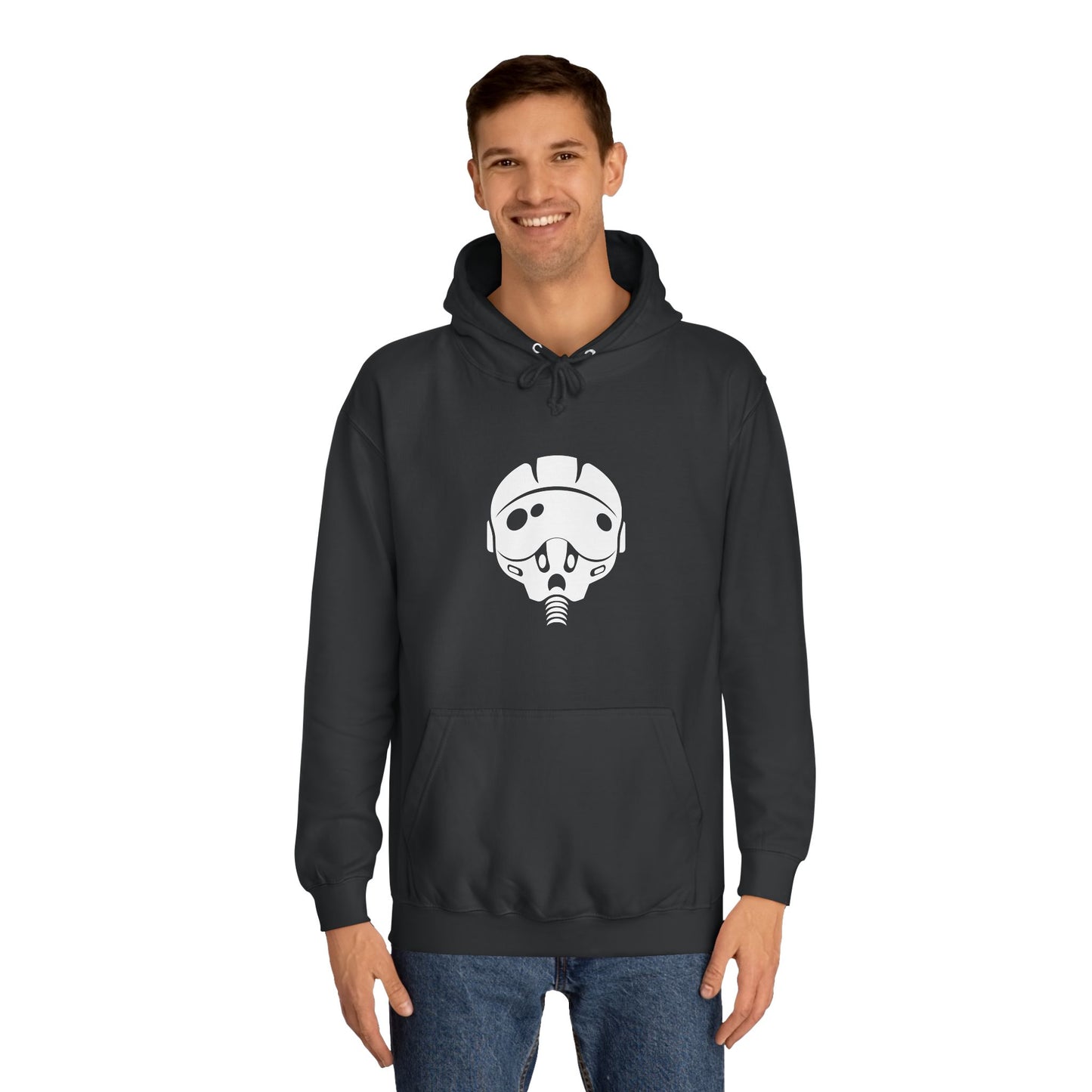 Unisex College Hoodie with Unique Graphic Design Airforce Pilot Helmet. Warm, Cool, Chic, Simple.