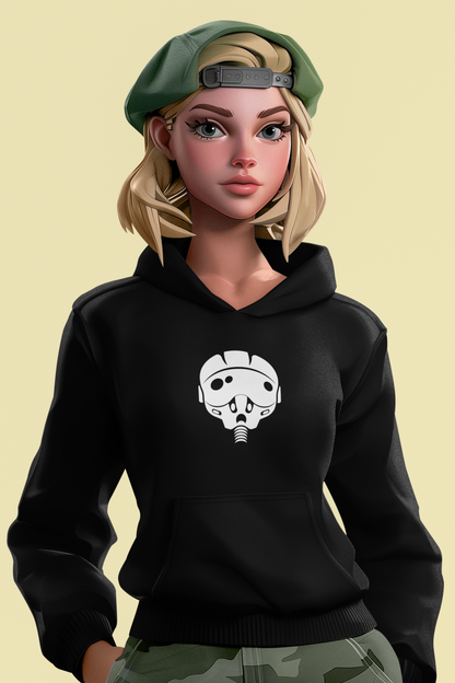 Unisex College Hoodie with Unique Graphic Design Airforce Pilot Helmet. Warm, Cool, Chic, Simple.