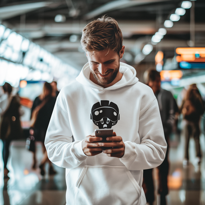 Unisex College Hoodie with Unique Graphic Design Airforce Pilot Helmet. Warm, Cool, Chic, Simple.