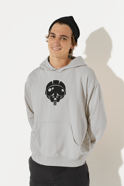 Unisex College Hoodie with Unique Graphic Design Airforce Pilot Helmet. Warm, Cool, Chic, Simple.