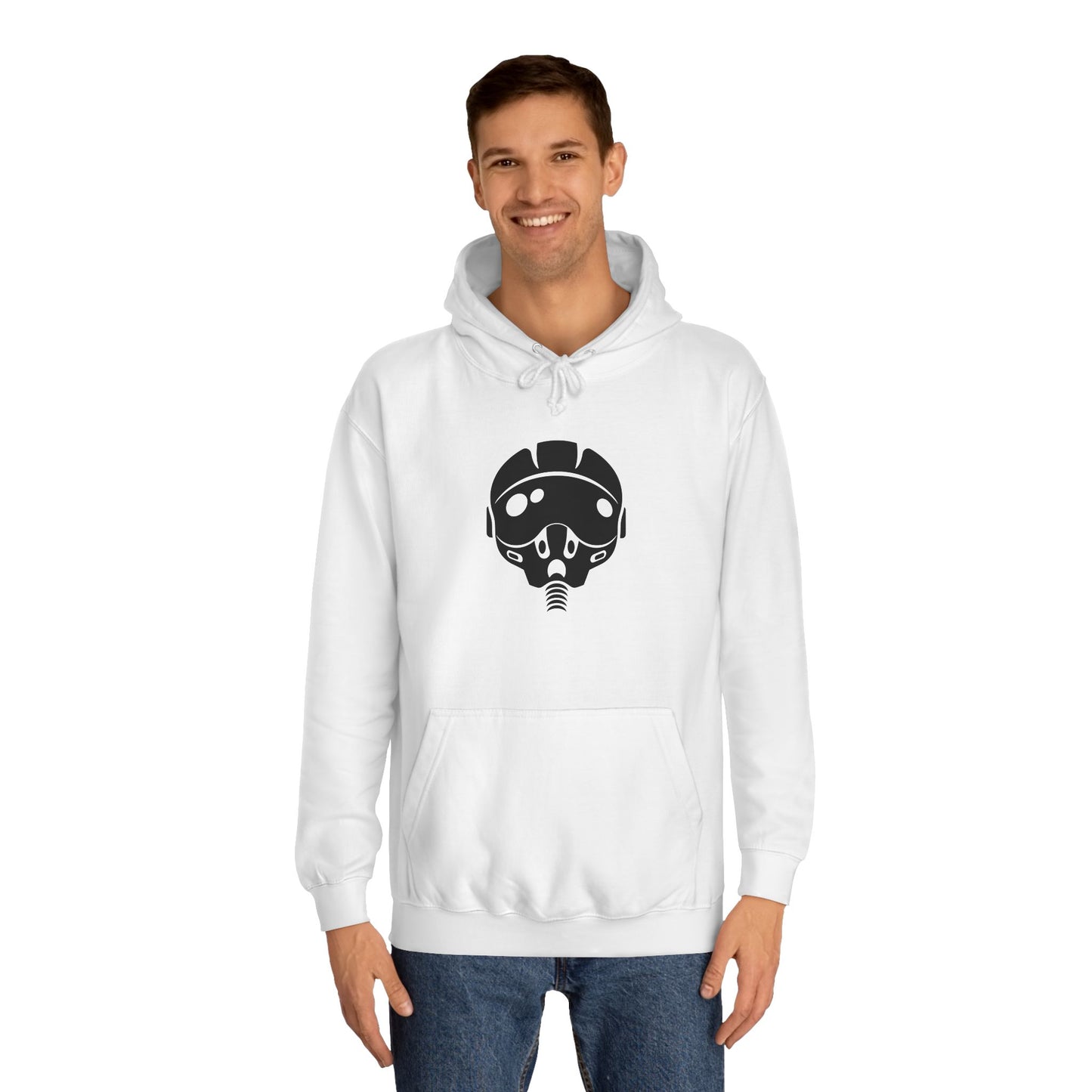 Unisex College Hoodie with Unique Graphic Design Airforce Pilot Helmet. Warm, Cool, Chic, Simple.