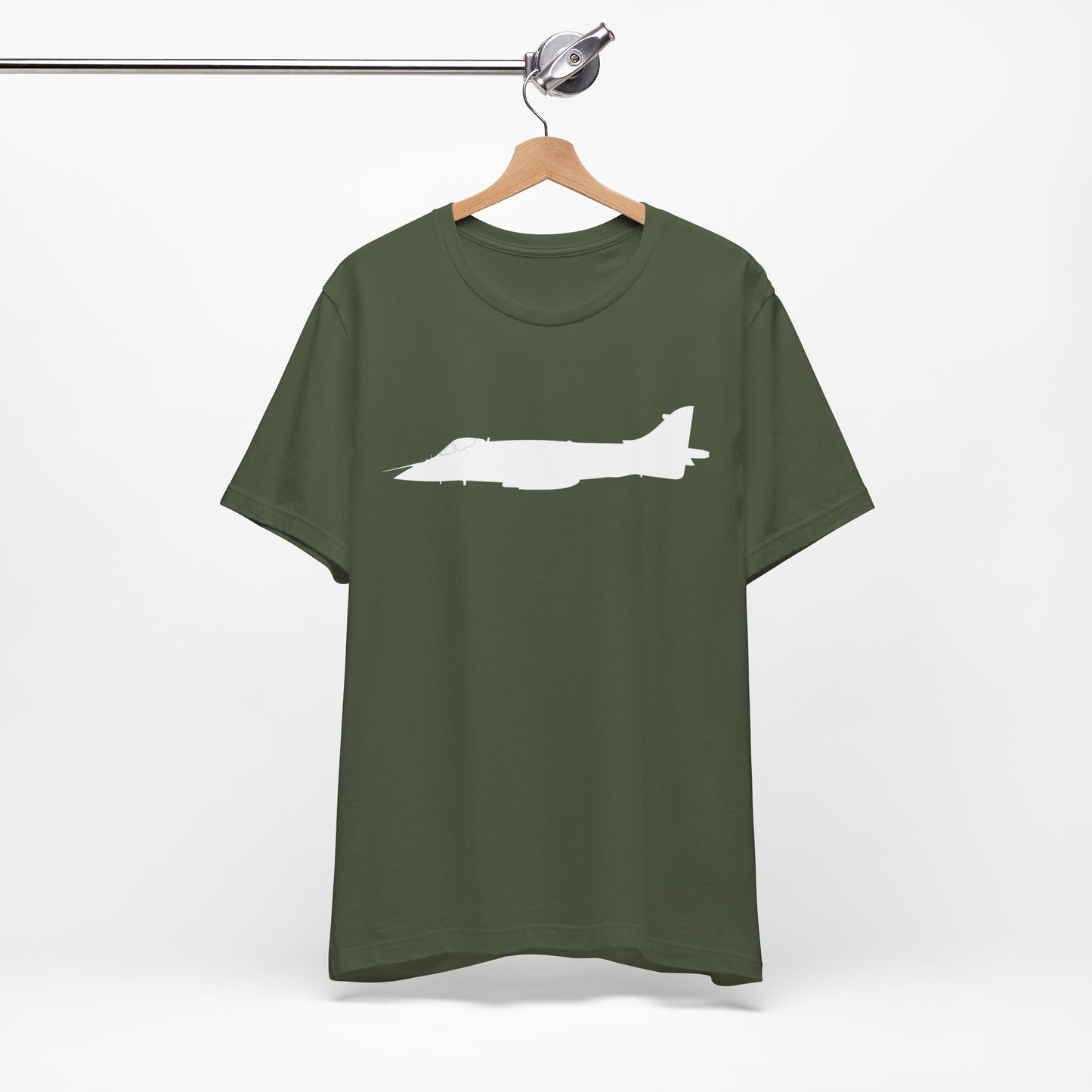 Quality cotton airplane themed t-shirt. Iconic, striking Sea Harrier design