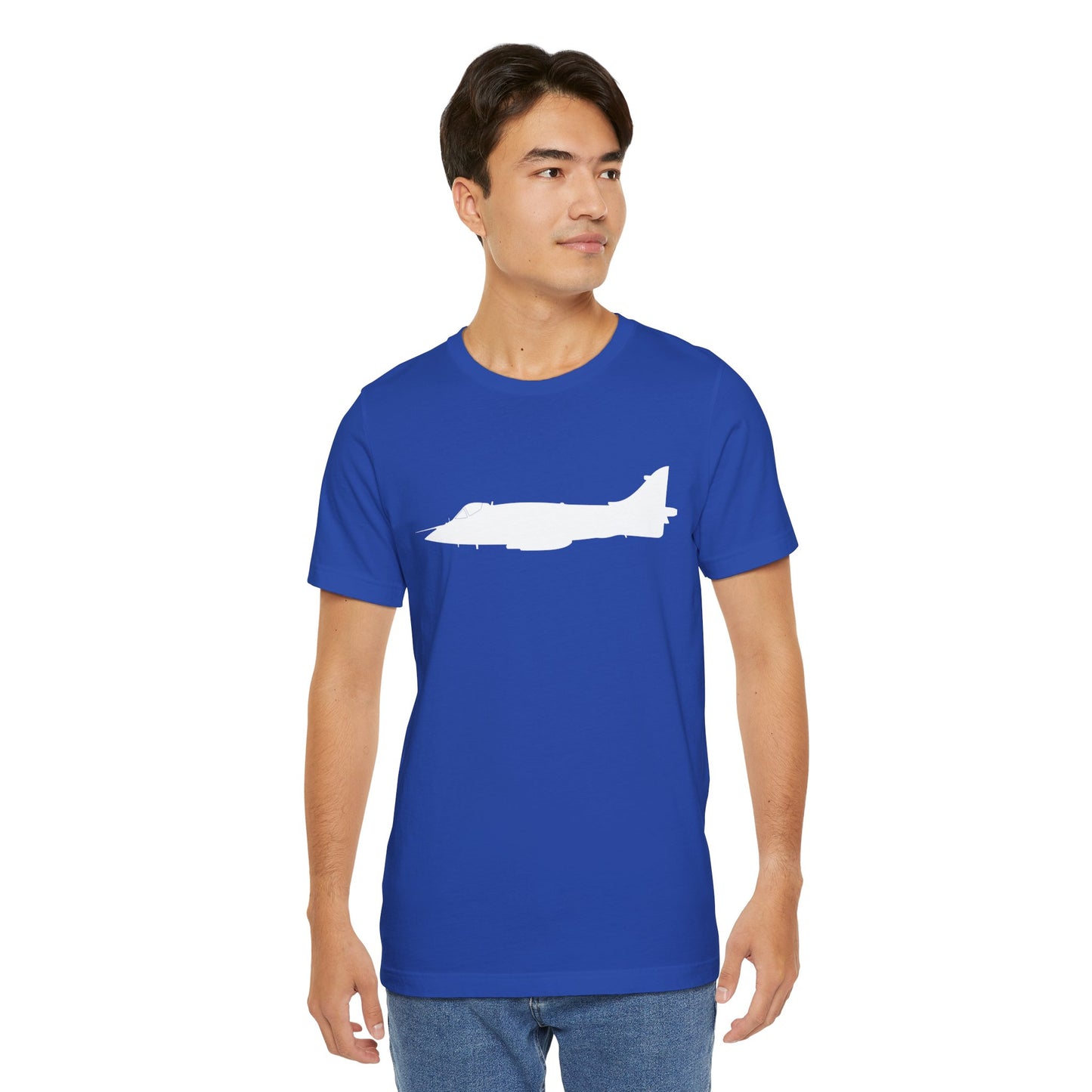 Quality cotton airplane themed t-shirt. Iconic, striking Sea Harrier design