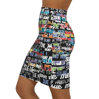 Sue Me Women's Mid-Waist Pencil Skirt (AOP)