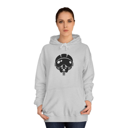 Unisex College Hoodie with Unique Graphic Design Airforce Pilot Helmet. Warm, Cool, Chic, Simple.