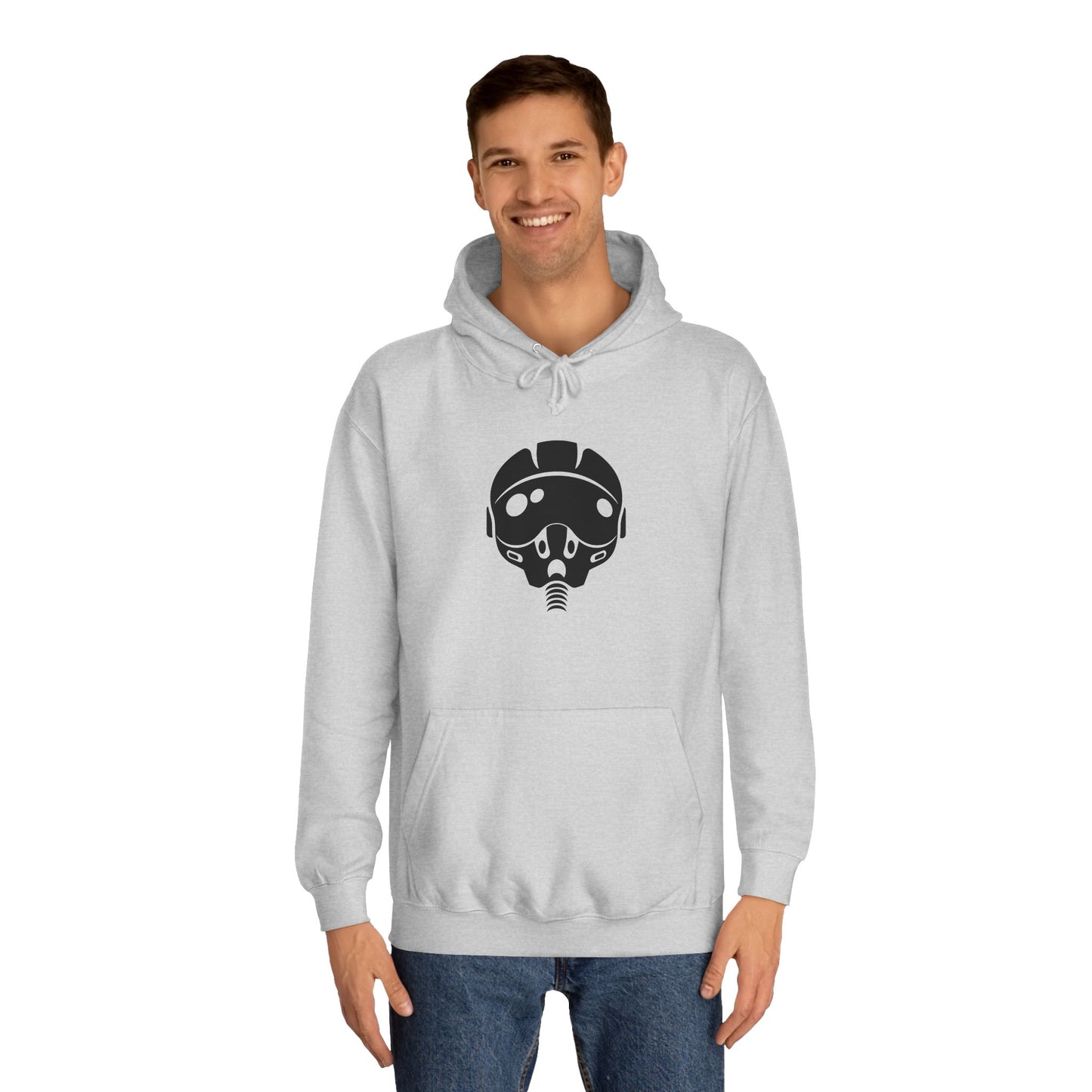 Unisex College Hoodie with Unique Graphic Design Airforce Pilot Helmet. Warm, Cool, Chic, Simple.